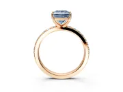 Solitaire Engagement Ring Setting for Fancy Blue Princess Cut Center with Round Cut Pave Band and Prong Head in Rose Gold