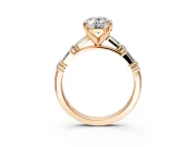 Baguette Engagement Ring Setting for Oval Center with Alternating Bar-Set Band and Prong Head in Rose Gold