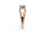 Halo Engagement Ring Setting for Fancy Blue Princess Cut Center with Rope Twist Split Shank and Prong Head in Rose Gold