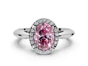 Halo Engagement Ring Setting for Fancy Pink Oval Center with Tapered Plain Band and Prong Head in Platinum