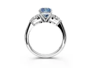 3 Stone Engagement Ring Setting for Fancy Blue Cushion Cut Center with Large Pear-Shaped Accents and Prong Head in White Gold