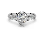 Solitaire Engagement Ring Setting for Pear-Shaped Center with Multi-Row Pave Accents and Basket Head in Sterling Silver