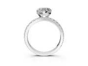 Solitaire Engagement Ring Setting for Heart-Shaped Center with Fine Pave Band and Claw Prong Head in Platinum