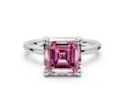 Low-Set Solitaire Engagement Ring Setting for Fancy Pink Asscher Cut Center with Thin Plain Band and Prong Head in Platinum