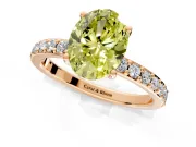 Solitaire Engagement Ring Setting for Fancy Yellow Oval Center with Round Cut Pave Band and Prong Head in Rose Gold
