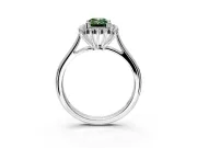 Starburst Halo Engagement Ring Setting for Fancy Green Emerald Cut Center with Thin Round-Wire Band and Prong Head in Sterling Silver