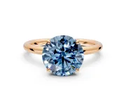 Low-Set Solitaire Engagement Ring Setting for Fancy Blue Round Cut Center with Thin Plain Band and Prong Head in Rose Gold