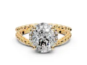 Halo Engagement Ring Setting for Oval Center with Rope Twist Split Shank and Prong Head in Yellow Gold