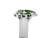 Halo Engagement Ring Setting for Fancy Green Pear-Shaped Center with Knife Ridge Cathedral Band and Prong Head in White Gold