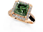 Halo Engagement Ring Setting for Fancy Green Princess Cut Center with Square Band and Prong Head in Rose Gold