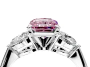 3 Stone Engagement Ring Setting for Fancy Pink Radiant Cut Center with Large Pear-Shaped Accents and Prong Head in Platinum