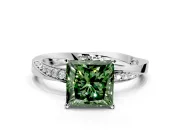 Side Accent Engagement Ring Setting for Fancy Green Princess Cut Center with Accent Shoulders and Prong Head in Sterling Silver