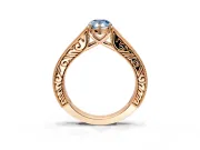 Solitaire Engagement Ring Setting for Fancy Blue Pear-Shaped Center with Engraved Pave Band and Prong Head in Rose Gold