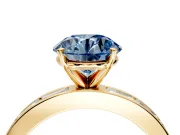 Solitaire Engagement Ring Setting for Fancy Blue Round Cut Center with Channel Baguette Band and Prong Head in Yellow Gold