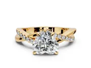 Solitaire Engagement Ring Setting for Heart-Shaped Center with Half-Pave Crossover Band and Prong Head in Yellow Gold