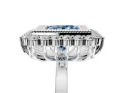 Halo Engagement Ring Setting for Fancy Blue Princess Cut Center with Milgrain Bezel Rim, Plain Band and Prong Head in White Gold