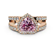 Halo Engagement Ring Setting for Fancy Pink Heart-Shaped Center with Wide-Open Pave Split Shank and Prong Head in Rose Gold