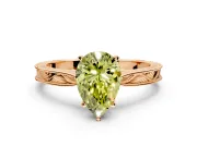 Solitaire Engagement Ring Setting for Fancy Yellow Pear-Shaped Center with Engraved Milgrain Band and Prong Head in Rose Gold