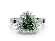 Starburst Halo Engagement Ring Setting for Fancy Green Heart-Shaped Center with Flat Cathedral Band and Prong Head in Platinum