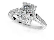 Cathedral Engagement Ring Setting for Radiant Cut Center with Antique-Style Pave Band and Prong Head in Platinum