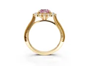 Milgrain Halo Engagement Ring Setting for Fancy Pink Cushion Cut Center with Bezel Point Accents and Prong Head in Yellow Gold