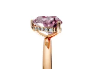 Hidden Halo Engagement Ring Setting for Fancy Pink Heart-Shaped Center with Thin Round-Wire Band and Prong Head in Rose Gold