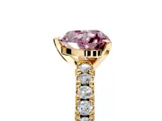Solitaire Engagement Ring Setting for Fancy Pink Heart-Shaped Center with Single Row Accent Band and Prong Head in Yellow Gold