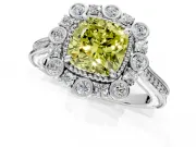 Milgrain Halo Engagement Ring Setting for Fancy Yellow Cushion Cut Center with Bezel Point Accents and Prong Head in Sterling Silver