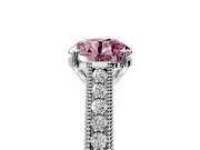 Solitaire Engagement Ring Setting for Fancy Pink Round Cut Center with Engraved Pave Band and Prong Head in Sterling Silver