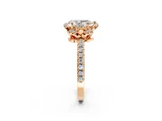 Halo Engagement Ring Setting for Pear-Shaped Center with Openwork Halo, Pave Band and Prong Head in Rose Gold