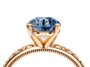 Solitaire Engagement Ring Setting for Fancy Blue Round Cut Center with XO Engraved Band and Prong Head in Rose Gold