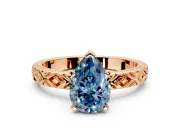 Solitaire Engagement Ring Setting for Fancy Blue Pear-Shaped Center with Milgrain X Pattern Band and Prong Head in Rose Gold