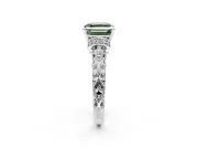 Solitaire Engagement Ring Setting for Fancy Green Asscher Cut Center with Filigree Band and Prong Head in White Gold