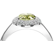 Halo Engagement Ring Setting for Fancy Yellow Oval Center with Plain Tapered Band and Prong Head in Sterling Silver