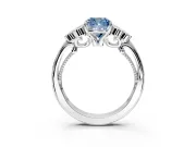 Cluster Engagement Ring Setting for Fancy Blue Cushion Cut Center with Bezel Accent Clusters and Prong Head in White Gold