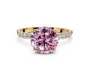 Solitaire Engagement Ring Setting for Fancy Pink Round Cut Center with Fine Pave Accents and Prong Head in Yellow Gold