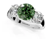 3 Stone Engagement Ring Setting for Fancy Green Round Cut Center with Raised Basket Heads and Prong Head in Platinum