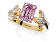 Floral Engagement Ring Setting for Fancy Pink Emerald Cut Center with Trailing Marquise Accents and Prong Head in Yellow Gold