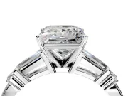Bar-Set Engagement Ring Setting for Princess Cut Center with Tapered Baguette Accents and Prong Head in Platinum