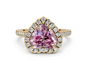 Halo Engagement Ring Setting for Fancy Pink Heart-Shaped Center with Raised Halo, Pave Band and Prong Head in Yellow Gold