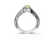 Solitaire Engagement Ring Setting for Fancy Yellow Pear-Shaped Center with Engraved Pave Band and Prong Head in Sterling Silver