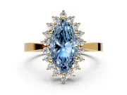 Starburst Halo Engagement Ring Setting for Fancy Blue Marquise Center with Flat Cathedral Band and Prong Head in Yellow Gold