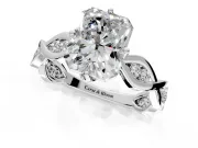 Solitaire Engagement Ring Setting for Radiant Cut Center with Accented Twist Band and Leaf Prong Head in Platinum