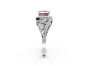 Halo Engagement Ring Setting for Fancy Pink Princess Cut Center with Marquise and Pave Bypass Band and Prong Head in Sterling Silver