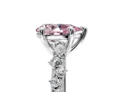 Solitaire Engagement Ring Setting for Fancy Pink Pear-Shaped Center with Trailing Leaf Accent Band and Prong Head in White Gold