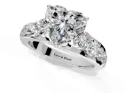 Solitaire Engagement Ring Setting for Heart-Shaped Center with Graduated Shared Prongs and Prong Head in White Gold