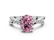 Solitaire Engagement Ring Setting for Fancy Pink Oval Center with Half-Pave Crossover Band and Prong Head in White Gold