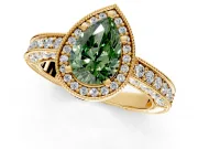 Milgrain Halo Engagement Ring Setting for Fancy Green Pear-Shaped Center with Wide Pave Band and Prong Head in Yellow Gold