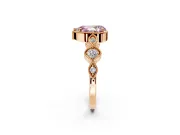 Vintage Station Engagement Ring Setting for Fancy Pink Pear-Shaped Center with Accents and Prong Head in Rose Gold