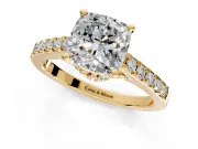 Solitaire Engagement Ring Setting for Cushion Cut Center with Crossover Accents and Prong Head in Yellow Gold